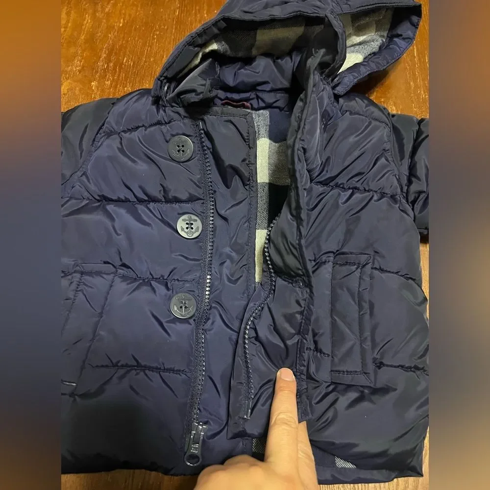 Baby Gap Dark Blue Winter Hooded Puffer Coat Outdoor Casual 12-18M